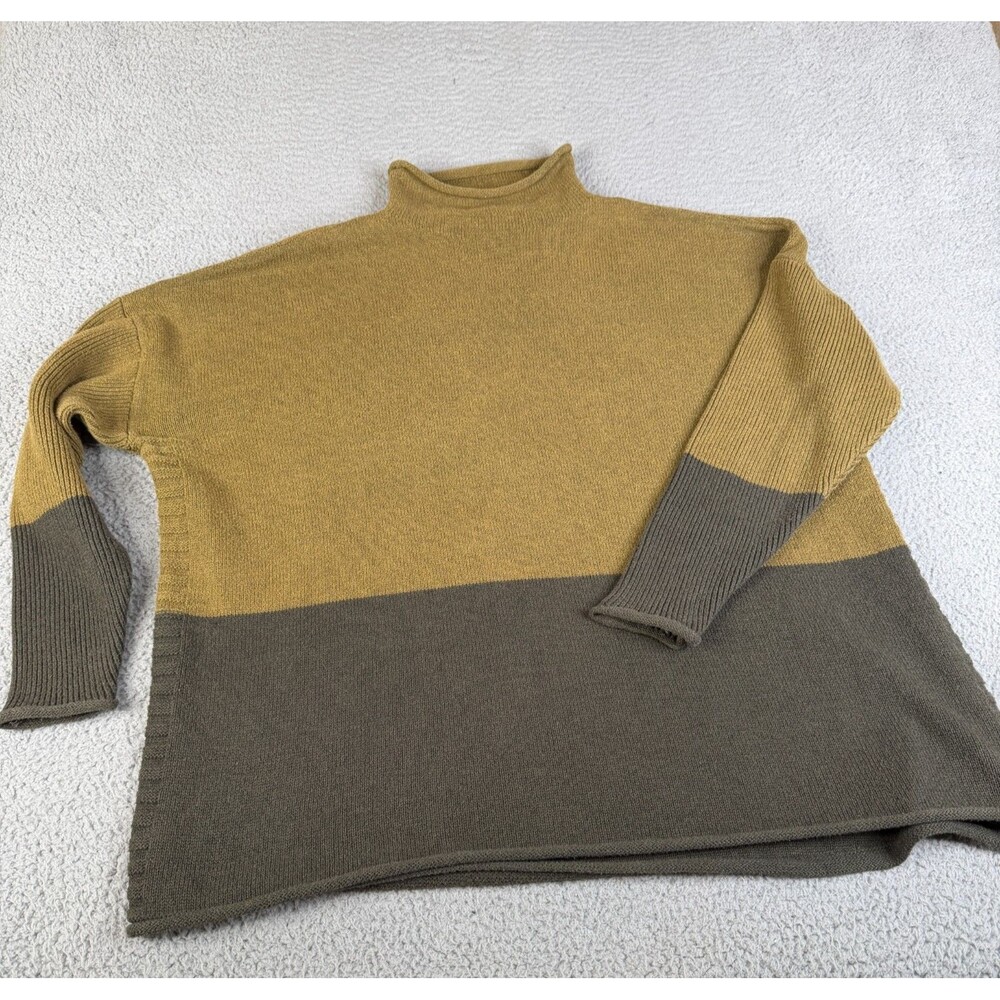 TAHARI Sweater Womens 3X Green Knit Roll Funnel Mock Neck Colorblock Plus Size